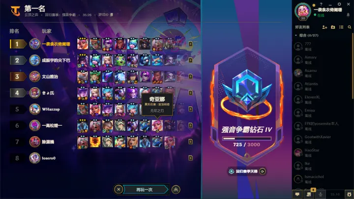 大羁绊玩法第一名对局结算与阵容